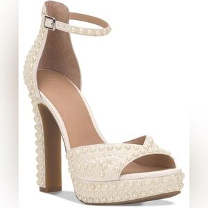 Elegant Pearl-Embellished White INC Heels